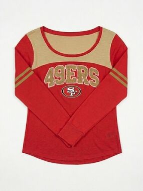 Woman's Size L San Francisco 49ers Long Sleeve Scoop Neck Tee - Red & Gold